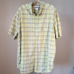 Columbia Men's Yellow and Green Plaid Button Down Shirt 100% Cotton